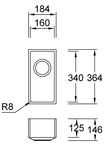 Combi E16 C Solid Pop Spülbecken Unterbau 160x340 mm