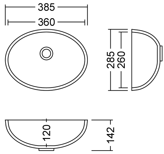 AWO 36 F Aria Waschbecken Unterbau 360x260 mm