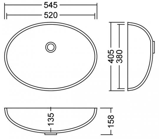 AWO 52 F Supreme  Waschbecken Unterbau 520x380 mm