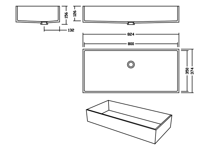 AWE 80 C Sanded Waschbecken Unterbau 800x350 mm