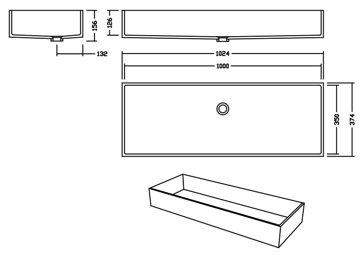 AWE 100 F Supreme Waschbecken Unterbau 1000x350 mm