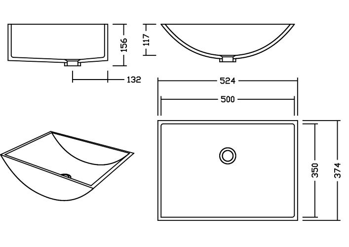 AWB 50 B Solid II Waschbecken Unterbau 500x350 mm