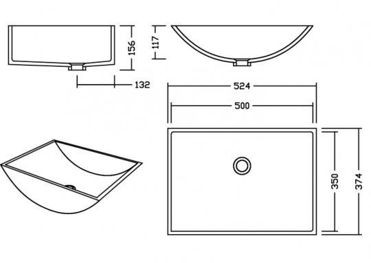 AWB 50 C Sanded Waschbecken Unterbau 500x350 mm