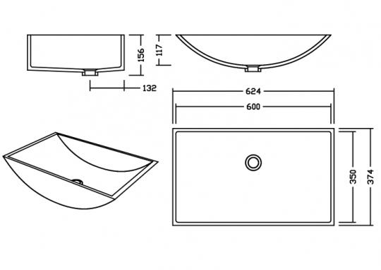 AWB 60 C Sanded Waschbecken Unterbau 600x350 mm