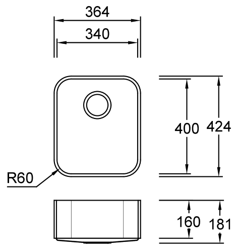 Combi R34 A Solid I Spülbecken Unterbau 340x400 mm