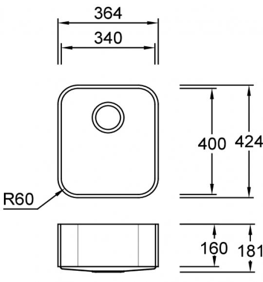 Combi R34 E Quarry Mosaic Spülbecken Unterbau 340x400 mm