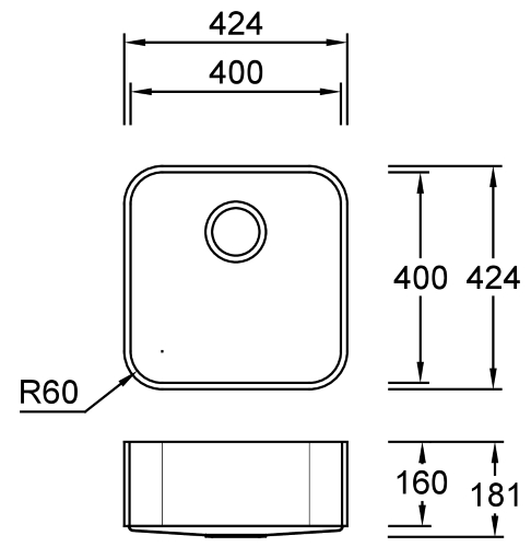 Combi R40 D Aspen Spülbecken Unterbau 400x400 mm