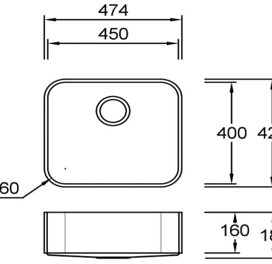 Combi R45 F Tempest Spülbecken Unterbau 450x400 mm