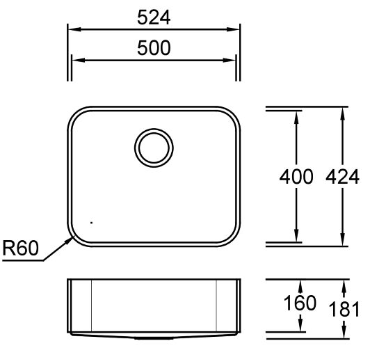 Combi R50 E Quarry Spülbecken Unterbau 500x400 mm