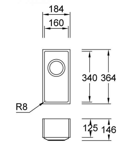 Combi E16 C Sanded Spülbecken Unterbau 340x160 mm