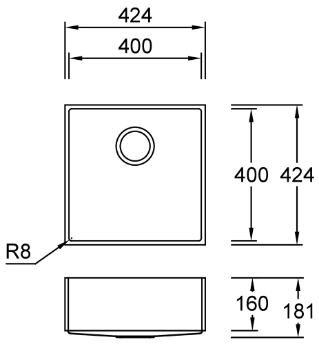 Combi E40 D Metallic Spülbecken Unterbau 400x400 mm