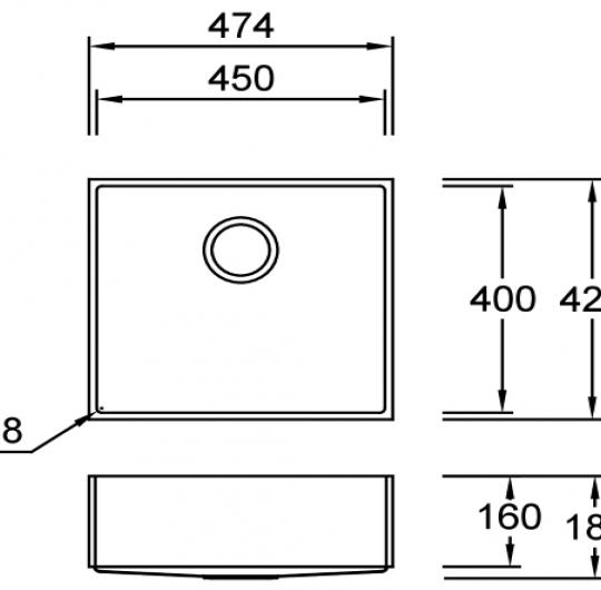 Combi E45 C Solid Pop Spülbecken Unterbau 450x400 mm