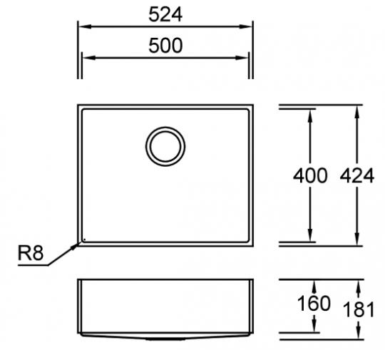 Combi E50 F Supreme Spülbecken Unterbau 500x400 mm
