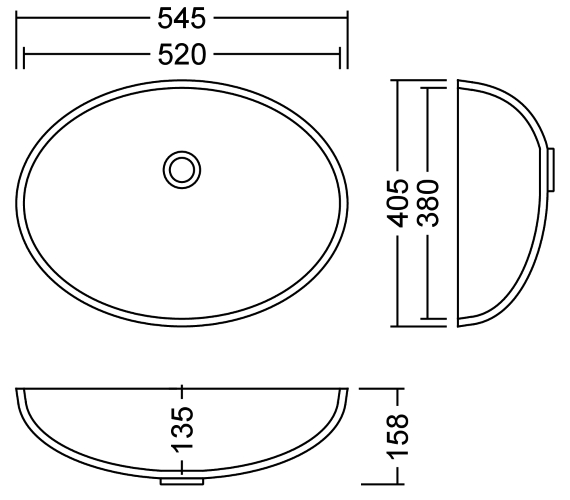 AWO 52 A Solid I Waschbecken Unterbau 520x380 mm