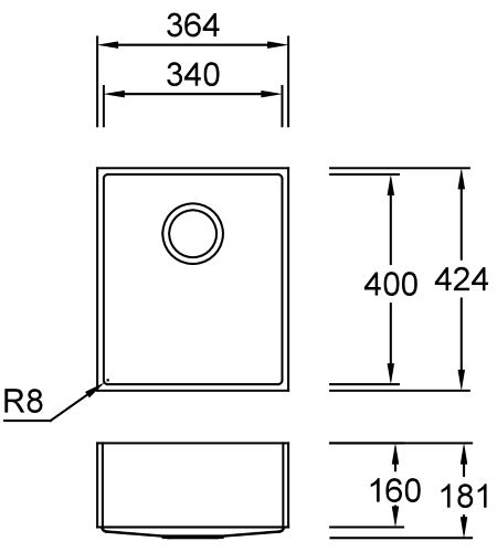 Combi E34 F Tempest Spülbecken Unterbau 340x400 mm