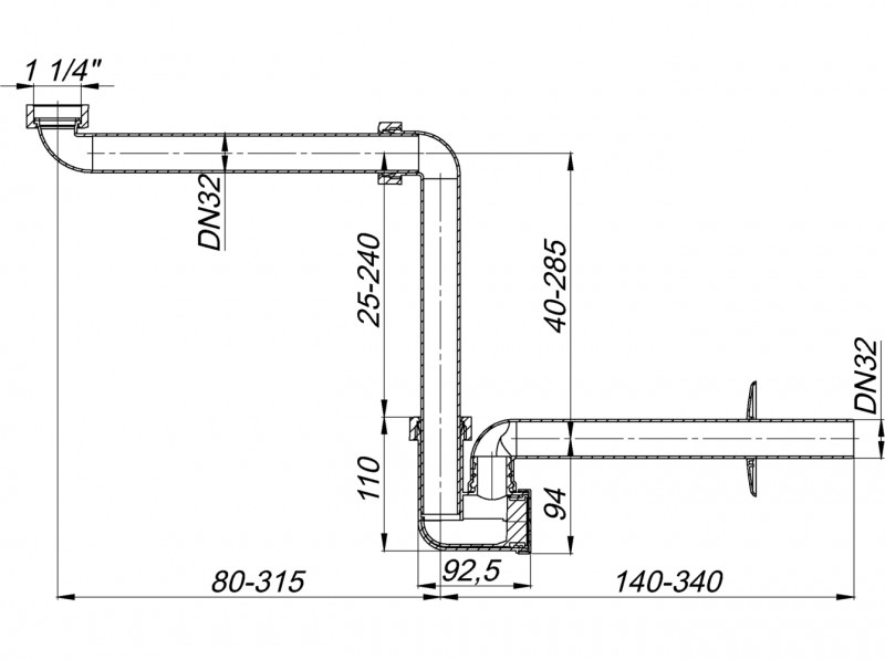 Dallmer Waschtisch-Möbel-Siphon 137, 1 1/4" x DN 32